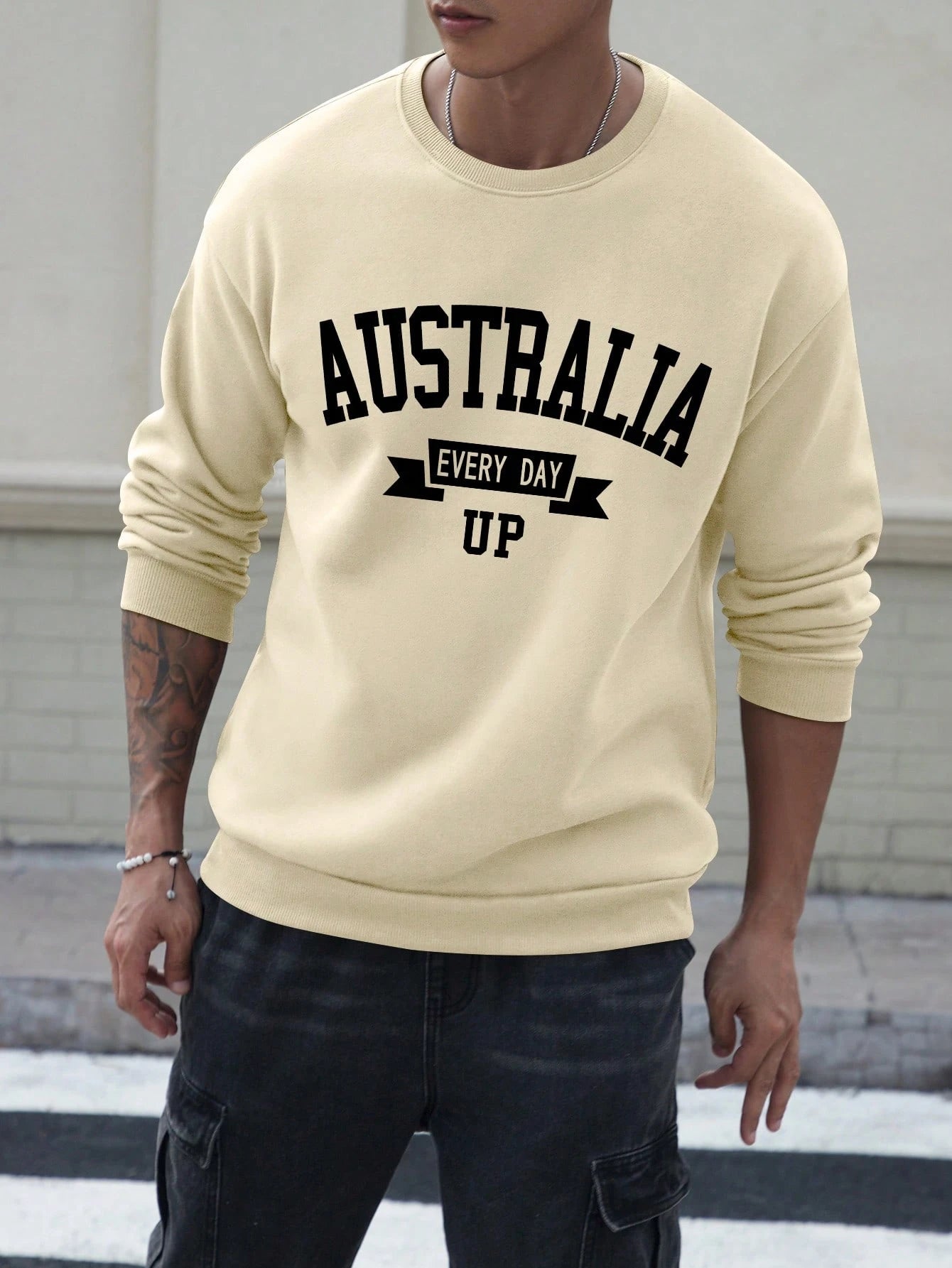 SXV Australia everyday up Men's Casual City Graphic Print Fleece Pullover Sweatshirt