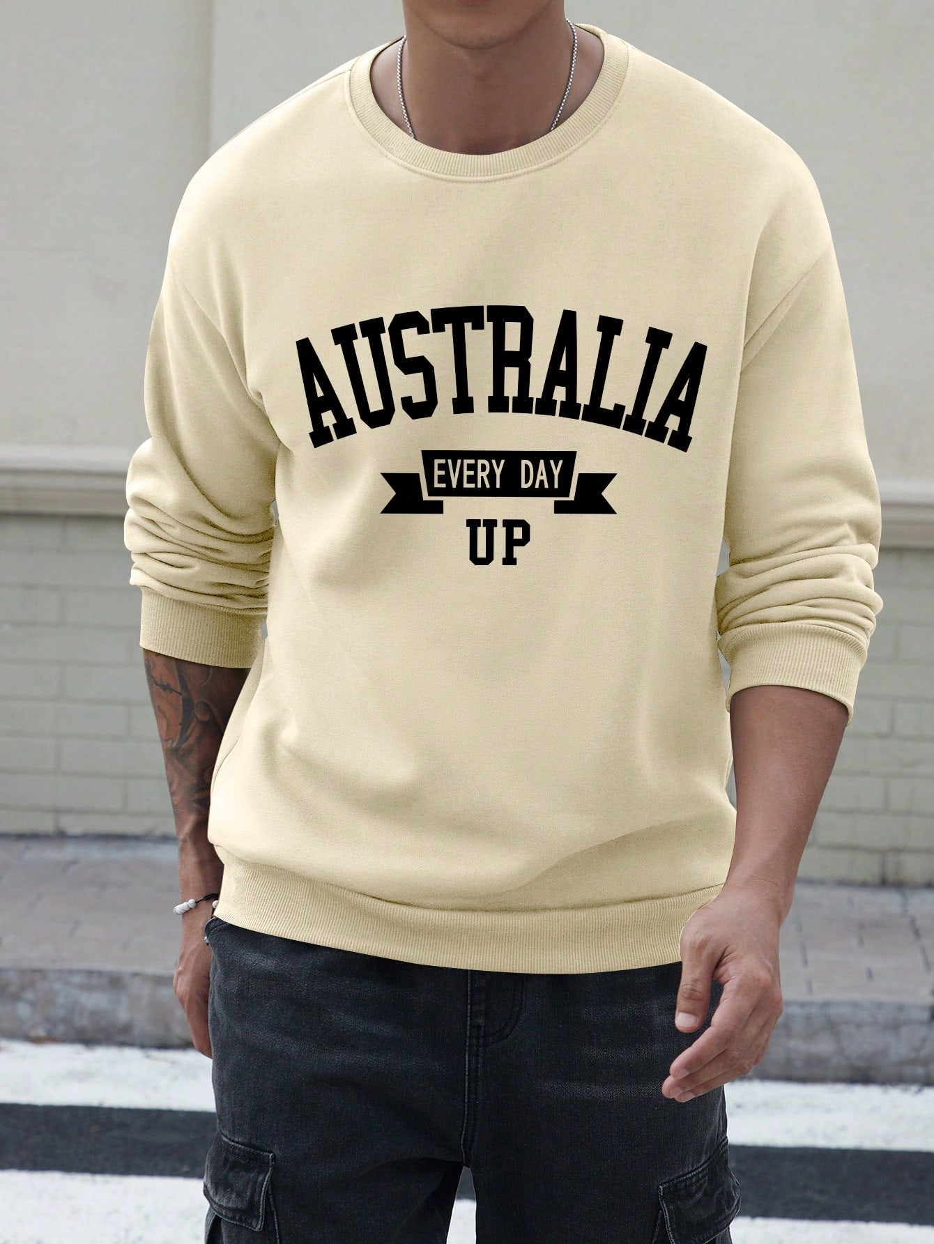 SXV Australia everyday up Men's Casual City Graphic Print Fleece Pullover Sweatshirt