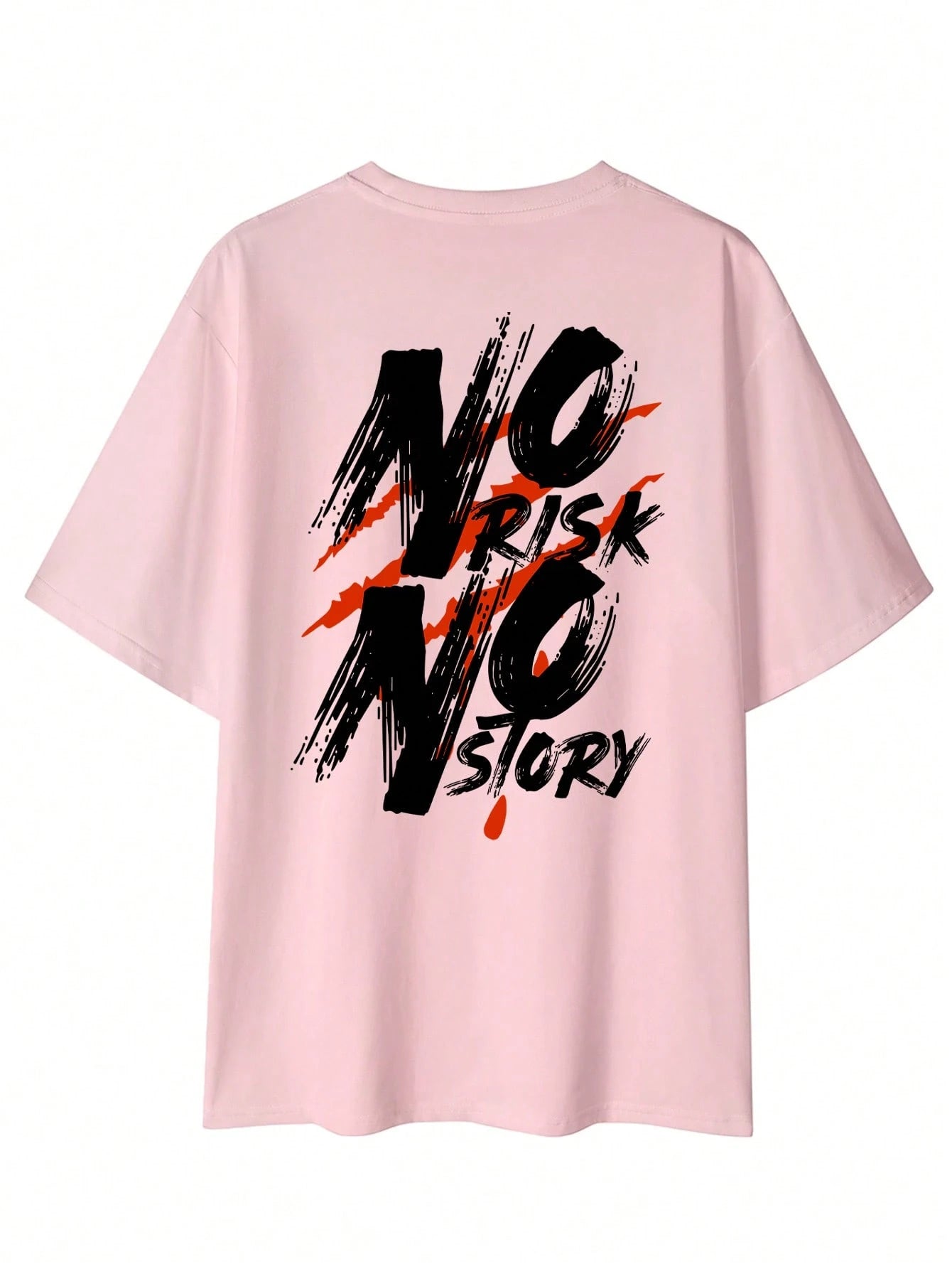 SXV No Risk No Story Casual Fashionable Street Slogan Print Dropped Shoulder Loose Breathable Short Sleeve T-Shirt