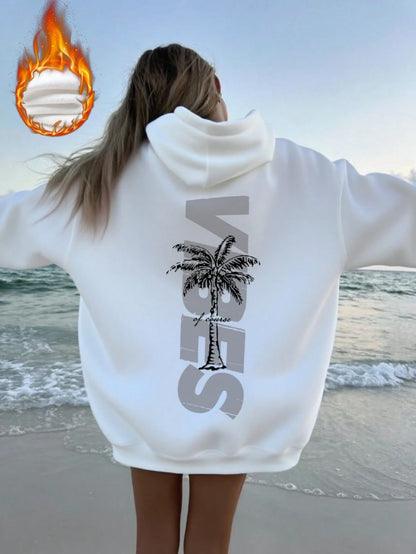 SXV Women's Winter Graphic Long Sleeved Drawstring Hoodie With Pocket