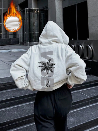 SXV Women's Winter Graphic Long Sleeved Drawstring Hoodie With Pocket