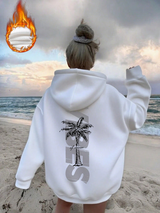 SXV Women's Winter Graphic Long Sleeved Drawstring Hoodie With Pocket