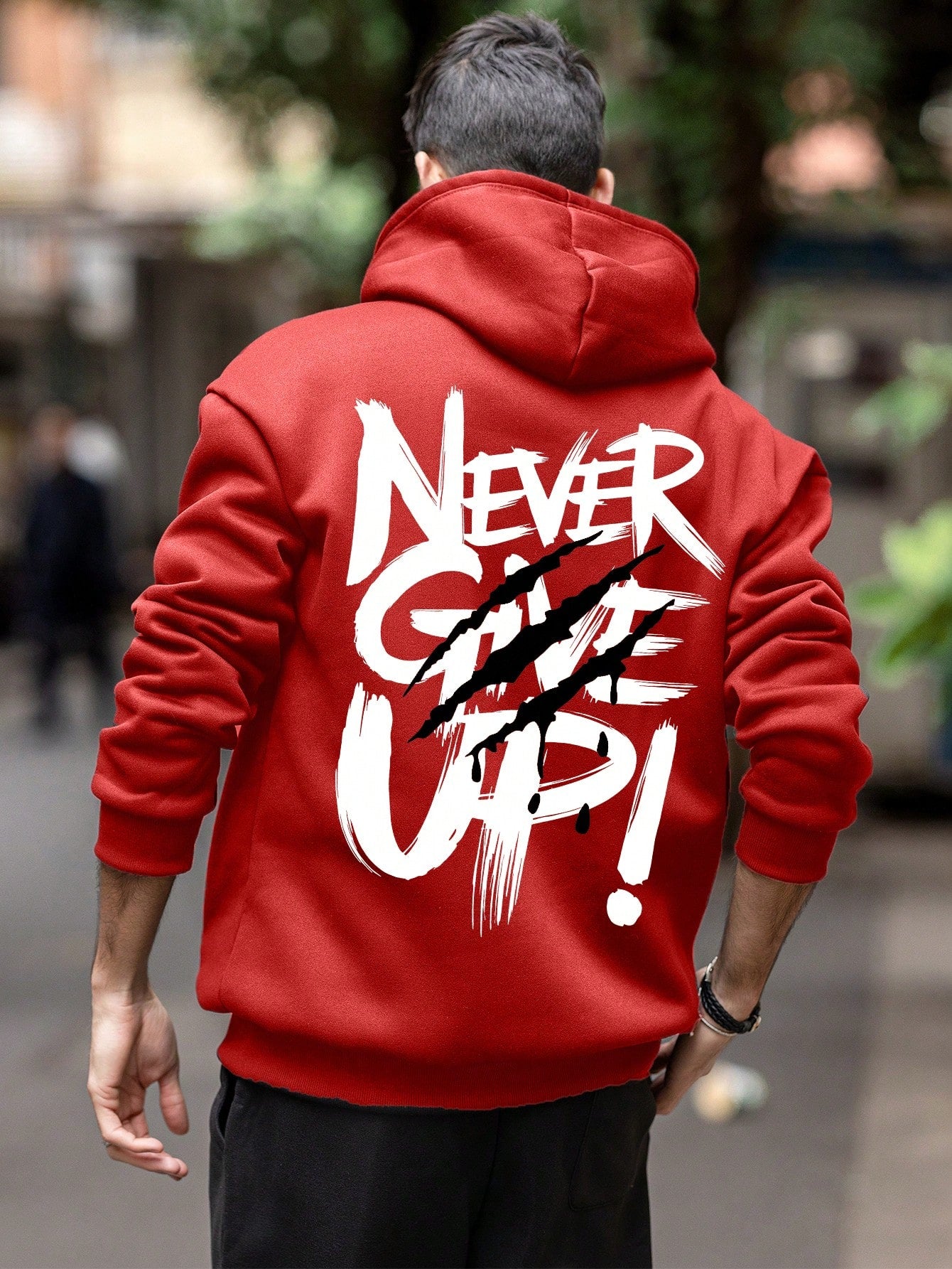 SXV NEVER GIVE UP Letter Slogan & Scratch Print Casual Loose Fit Hoodie Sweatshirt