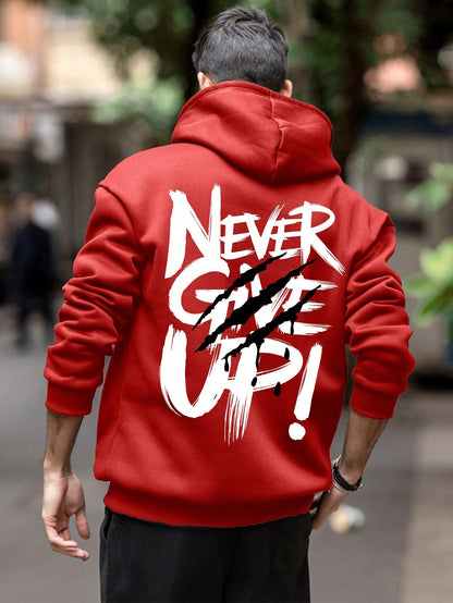 SXV NEVER GIVE UP Letter Slogan & Scratch Print Casual Loose Fit Hoodie Sweatshirt