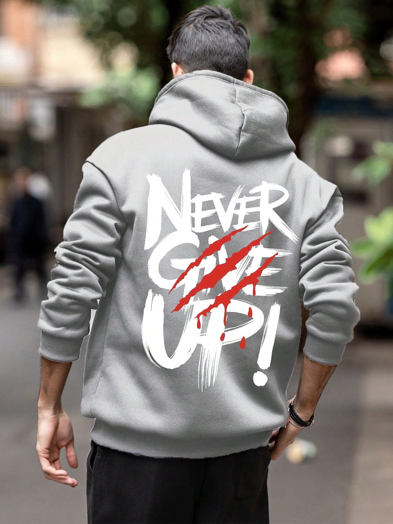 SXV NEVER GIVE UP Letter Slogan & Scratch Print Casual Loose Fit Hoodie Sweatshirt
