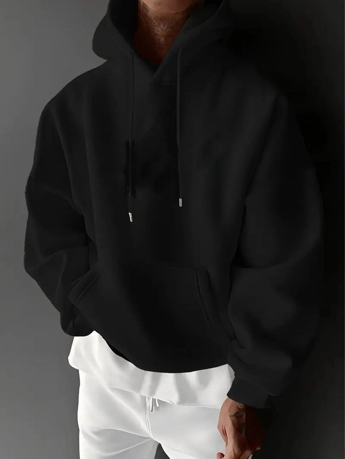 SXV Men's Casual Minimalist Solid Color Kangaroo Pocket Drawstring Hoodie, Suitable For Daily Commute, Autumn
