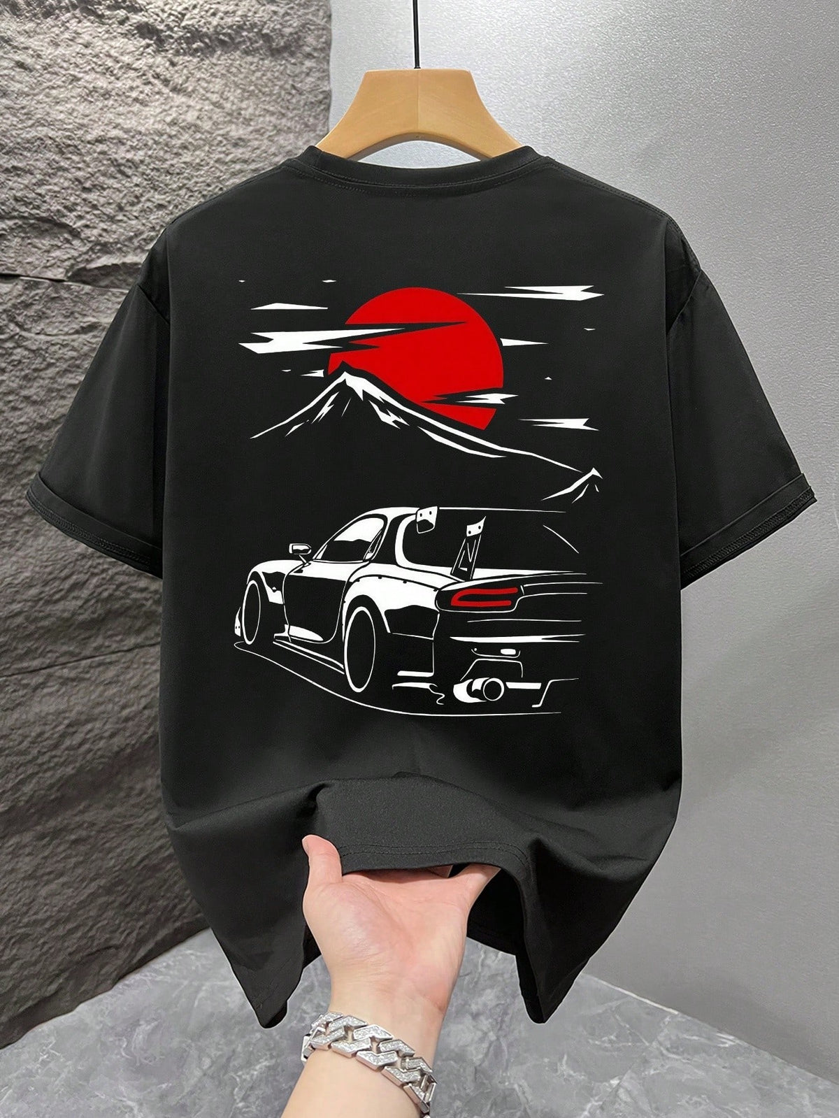 SXV moon drift Print Round Neck Short Sleeve T-Shirt