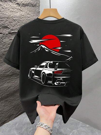 SXV moon drift Print Round Neck Short Sleeve T-Shirt