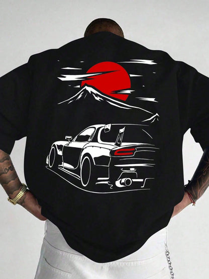 SXV moon drift Print Round Neck Short Sleeve T-Shirt
