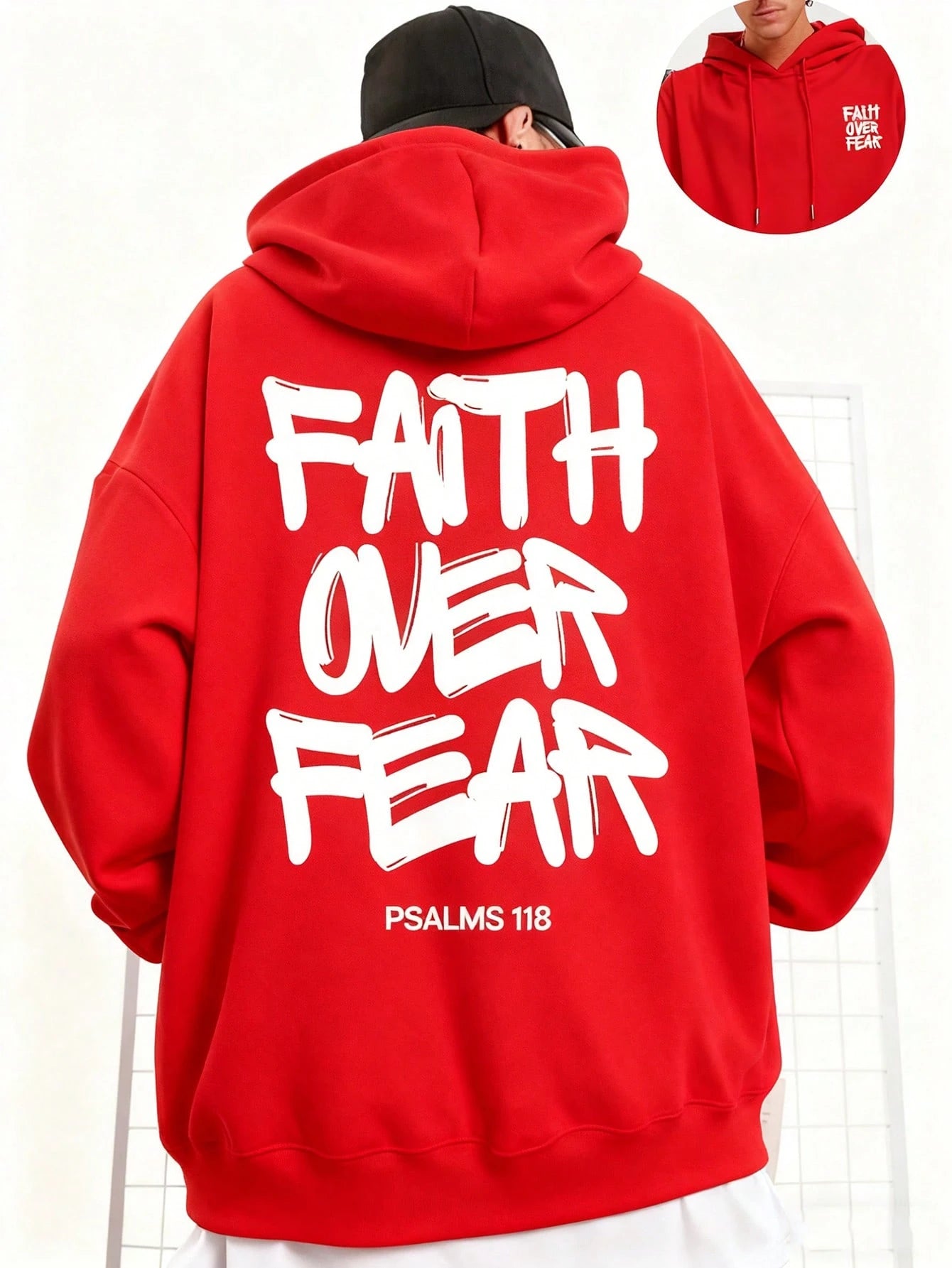SXV Faith Over Fear, Letter Print Pocket Hoodie