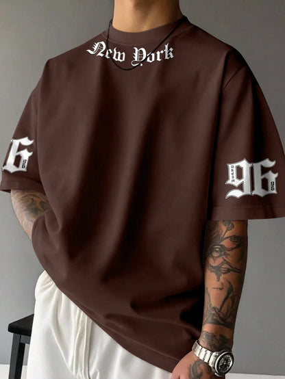 SXV DARK 96 Letter Print Cheongsam Pattern Round Neck Short Sleeve T-Shirt