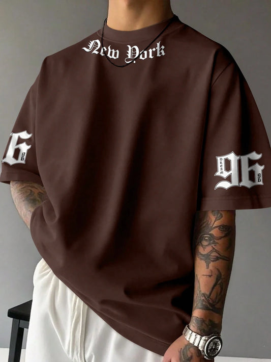 SXV DARK 96 Letter Print Cheongsam Pattern Round Neck Short Sleeve T-Shirt