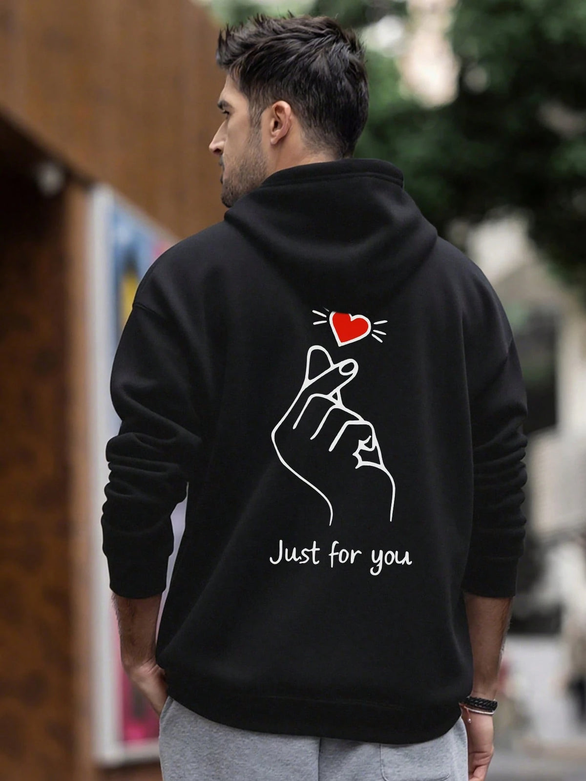SXV Winter Unisex Street Fashion Couple Heart Print Fleece Hoodie