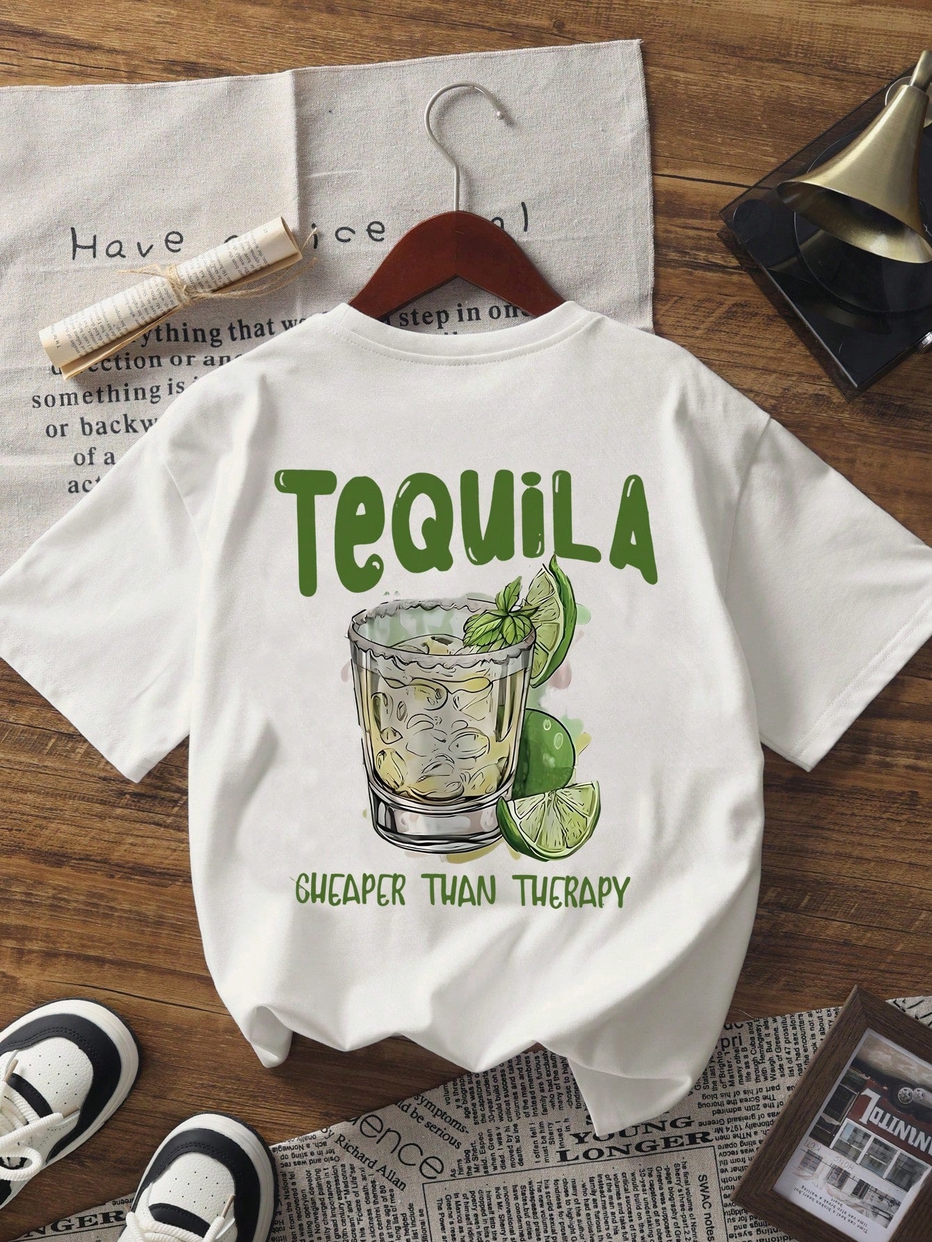SXV Summer Fashion Loose Round Neck Breathable Tequila Print T-Shirt