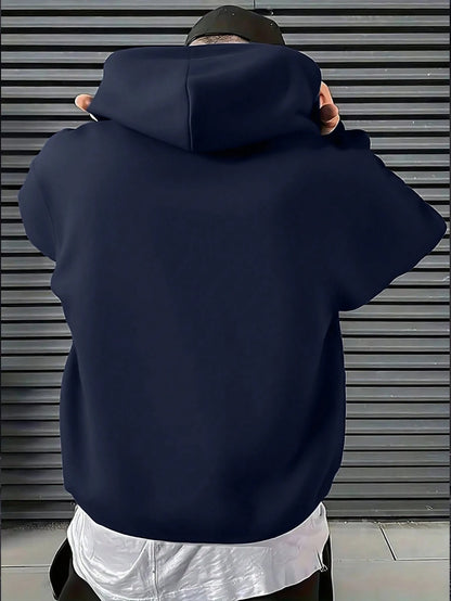 SXV Men's Casual Minimalist Solid Color Kangaroo Pocket Drawstring Hoodie, Suitable For Daily Commute, Autumn