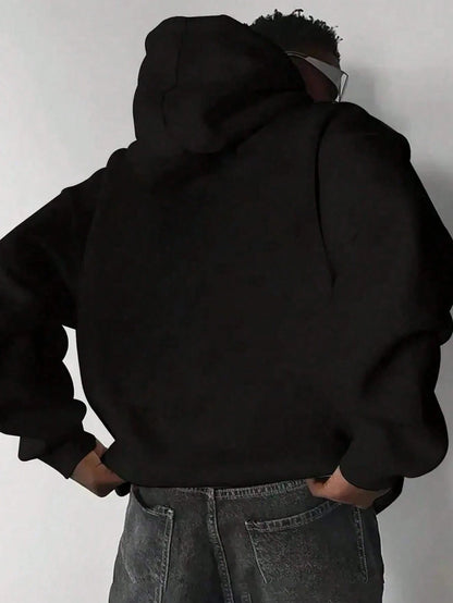 SXV Men's Casual Minimalist Solid Color Kangaroo Pocket Drawstring Hoodie, Suitable For Daily Commute, Autumn