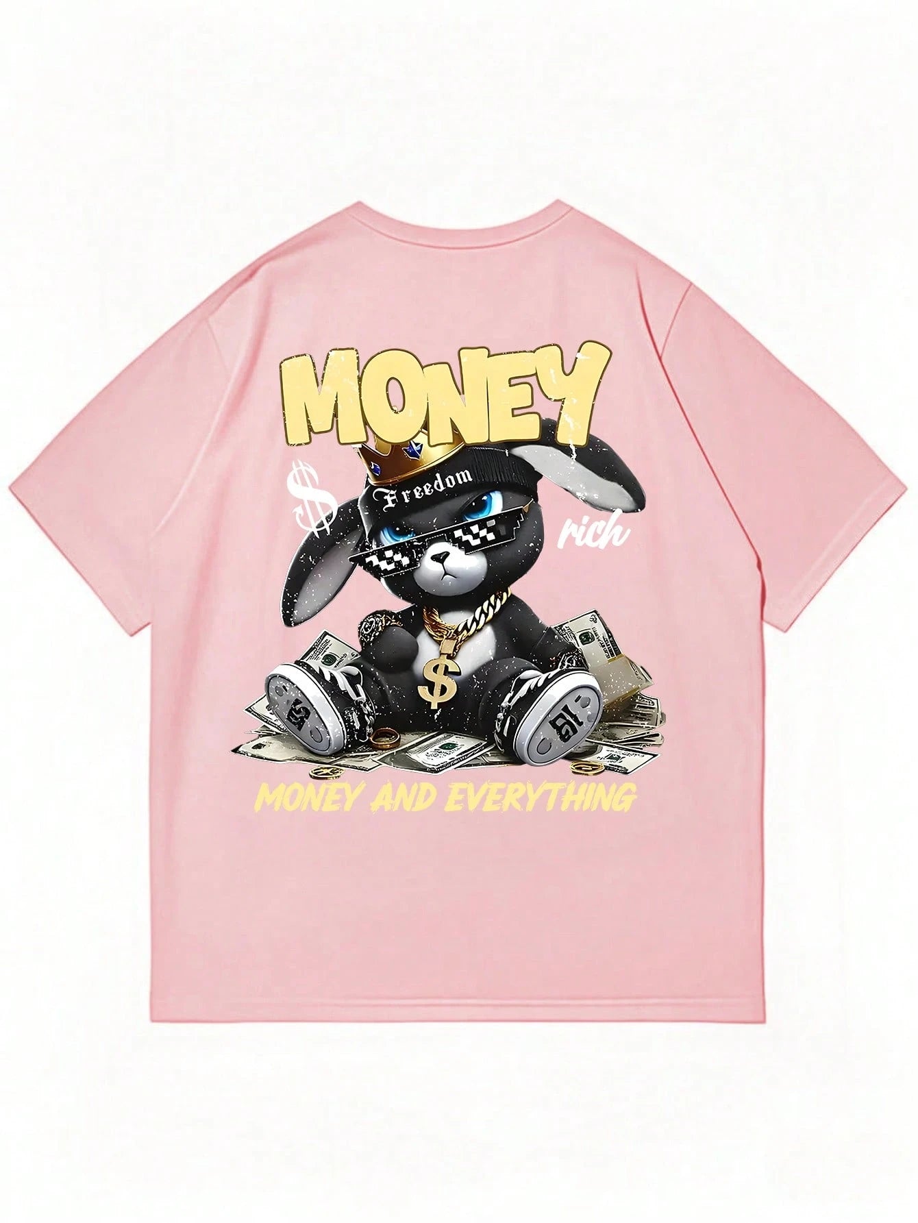 SXV MONEY Letter Print Round Neck Short Sleeve T-Shirt, Coffee Color