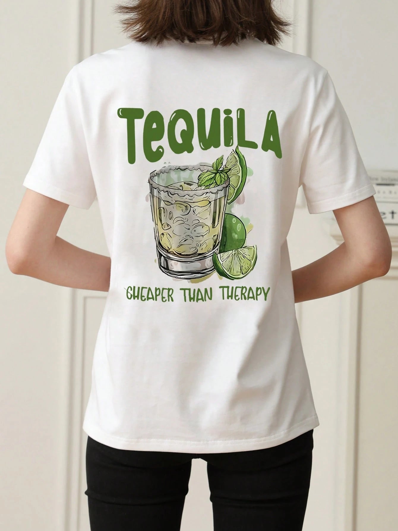 SXV Summer Fashion Loose Round Neck Breathable Tequila Print T-Shirt