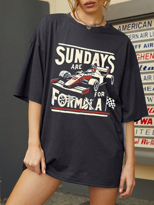 SXV 'sundays’ Printed Cool Aesthetic Oversized Baggy T-shirt
