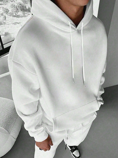 SXV Men's Casual Minimalist Solid Color Kangaroo Pocket Drawstring Hoodie, Suitable For Daily Commute, Autumn