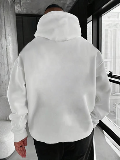 SXV Men's Casual Minimalist Solid Color Kangaroo Pocket Drawstring Hoodie, Suitable For Daily Commute, Autumn