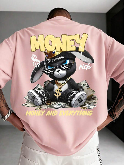 SXV MONEY Letter Print Round Neck Short Sleeve T-Shirt, Coffee Color