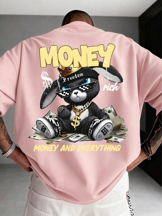 SXV MONEY Letter Print Round Neck Short Sleeve T-Shirt, Coffee Color