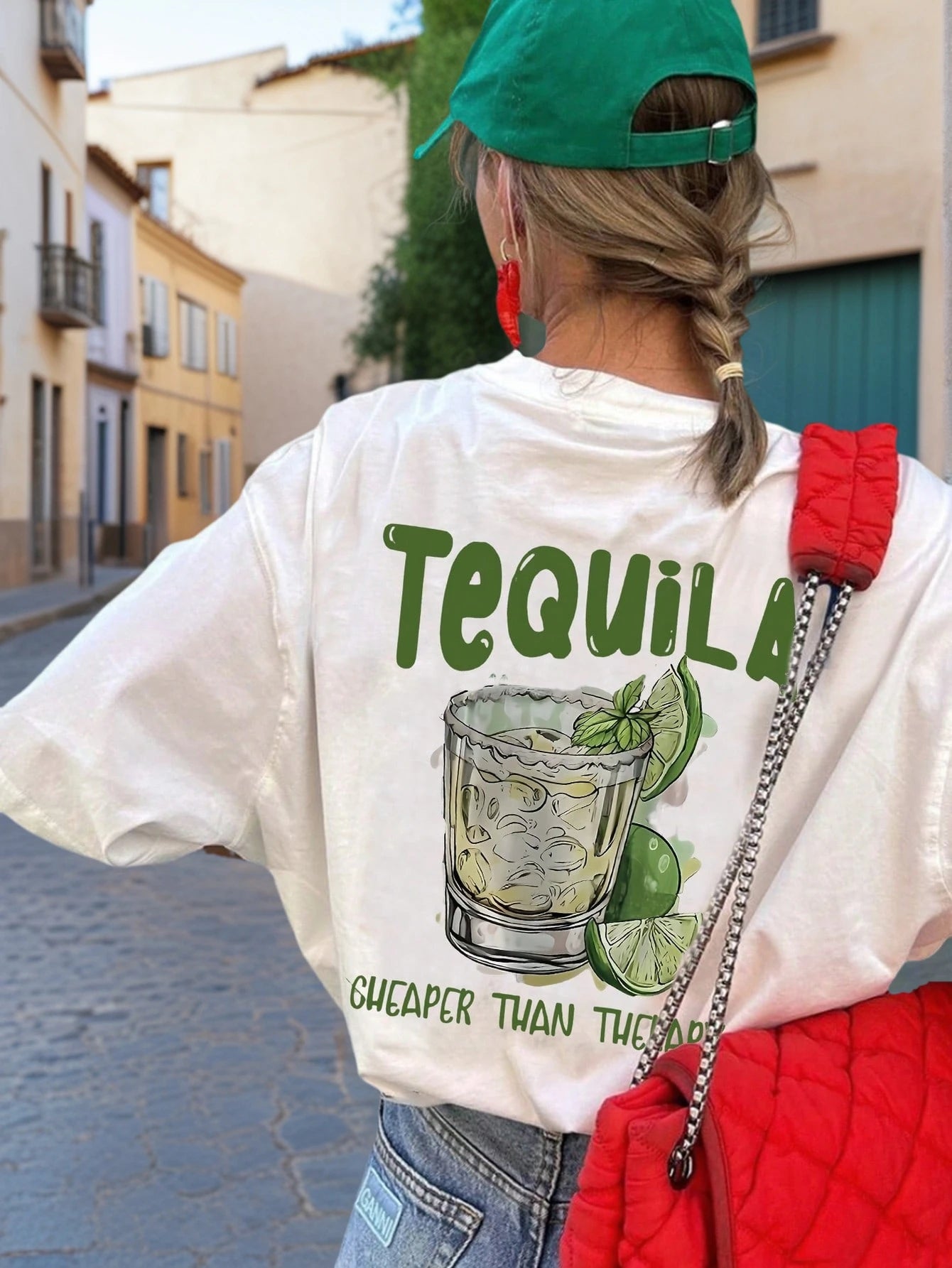 SXV Summer Fashion Loose Round Neck Breathable Tequila Print T-Shirt
