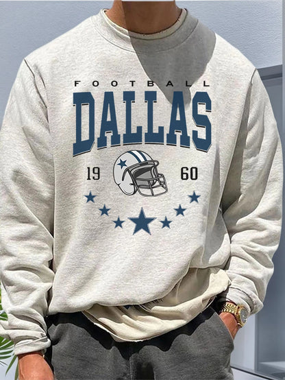 SXV Men's Casual Street Versatile Dallas Football Sports Element Print Crew Neck Pullover Sweatshirt