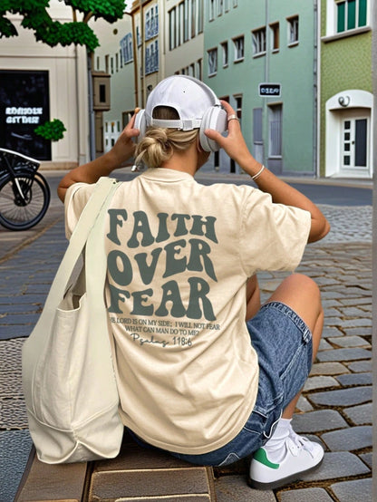 SXV Women's Belief Overcomes Fear Letter Print Casual Round Neck Short Sleeve T-Shirt