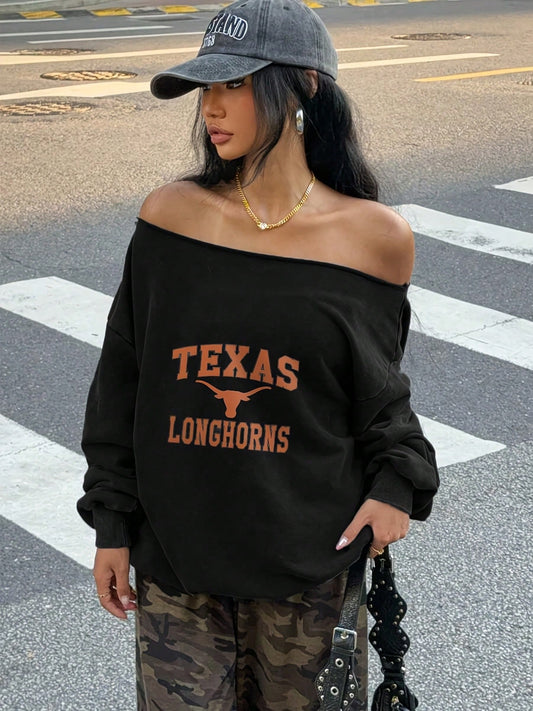 SXV Texas Longhorns Off - Shoulder Sweatshirt