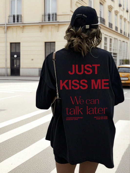 SXV Women'sNew Arrival Casual Simple Letter Print Round Neck Short Sleeve T-Shirt