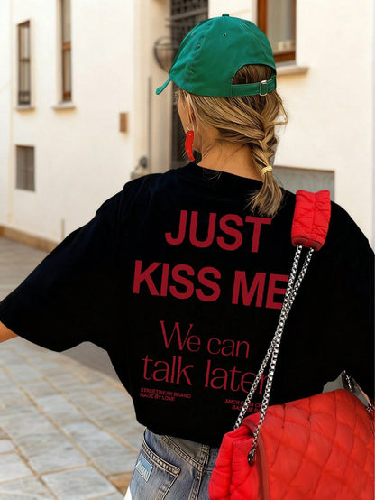 SXV Women'sNew Arrival Casual Simple Letter Print Round Neck Short Sleeve T-Shirt