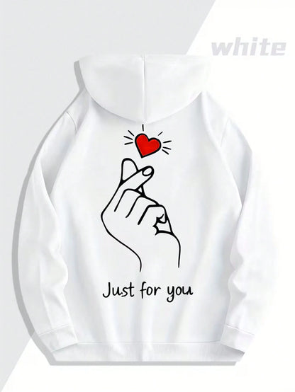SXV Winter Unisex Street Fashion Couple Heart Print Fleece Hoodie
