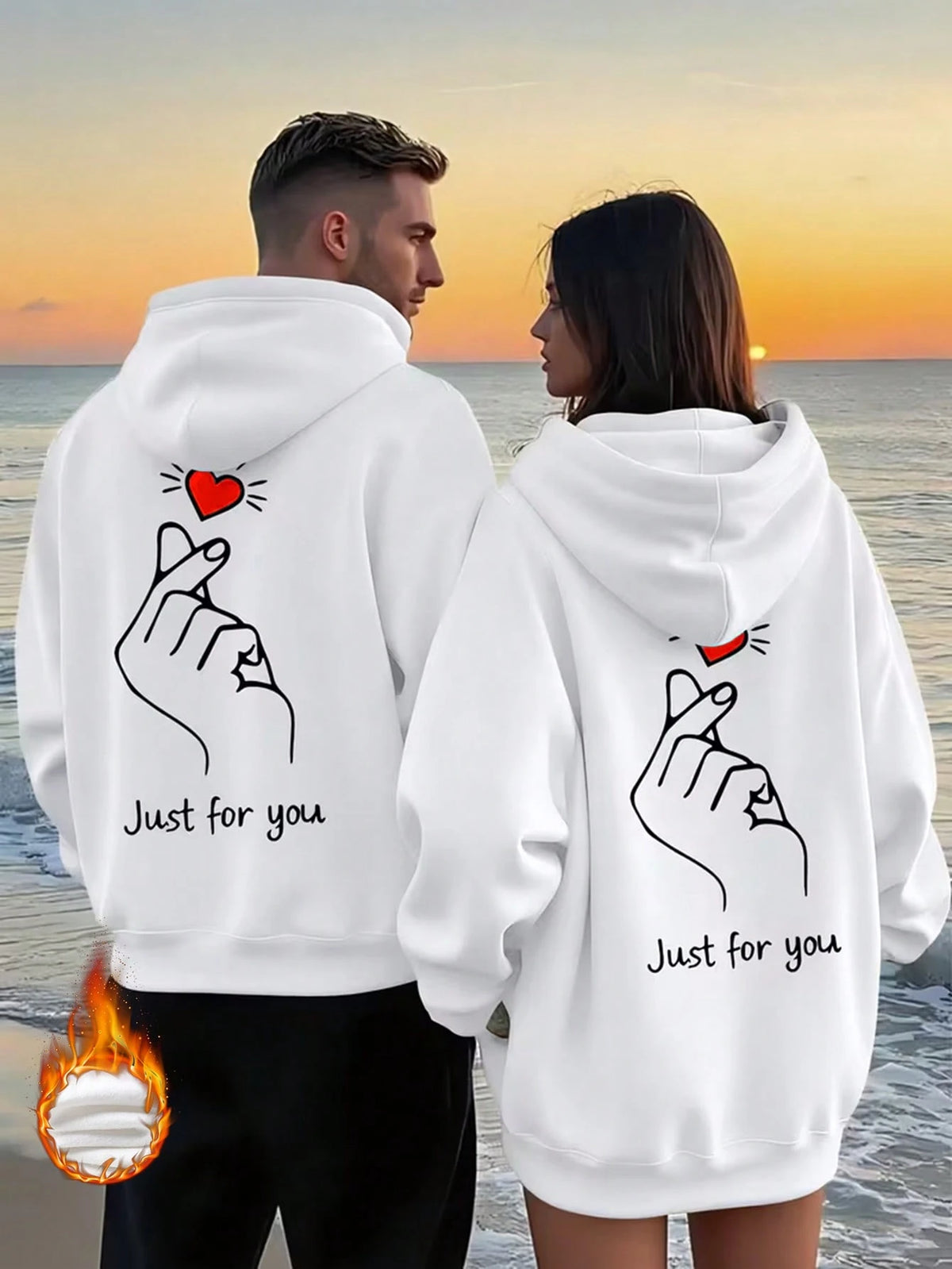SXV Winter Unisex Street Fashion Couple Heart Print Fleece Hoodie
