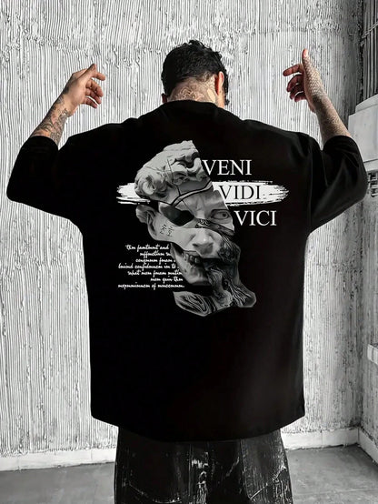 SXV Gothic Broken Statue Print Men's Loose Fit T-Shirt