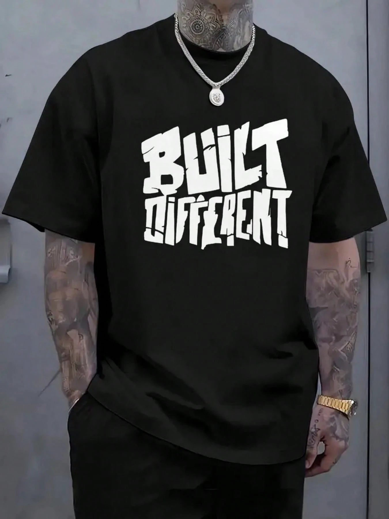 SXV Built Different T-Shirt - Black & White Chest Print, Breathable Streetwear Tee