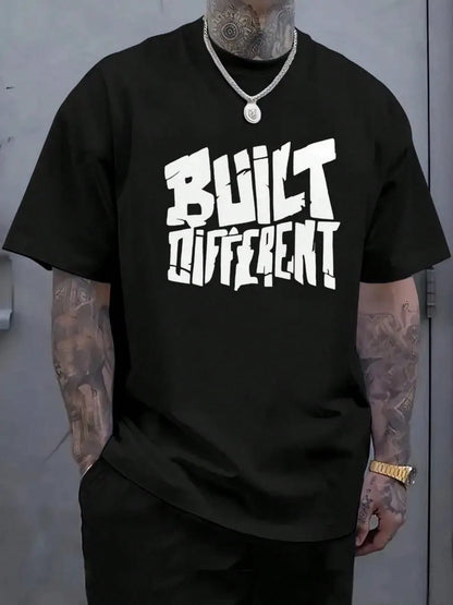 SXV Built Different T-Shirt - Black & White Chest Print, Breathable Streetwear Tee