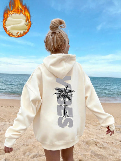 SXV Women's Winter Graphic Long Sleeved Drawstring Hoodie With Pocket