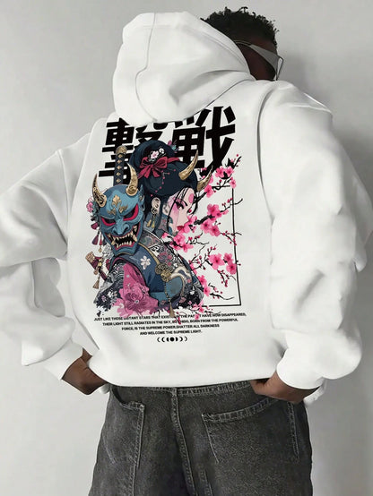 SXV Casual Fashionable Street Style Everyday Commute Japanese Anime Character Slogan Print Kangaroo Pocket Drawstring Hoodie