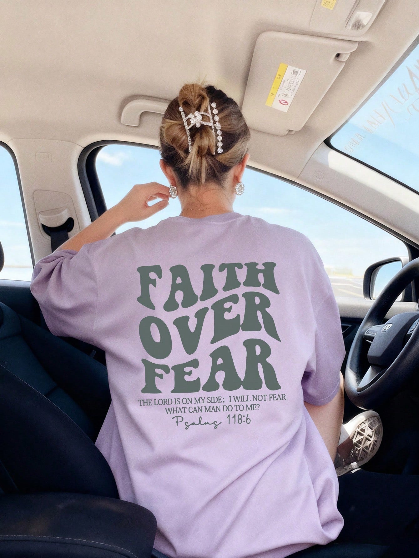 SXV Women's Belief Overcomes Fear Letter Print Casual Round Neck Short Sleeve T-Shirt