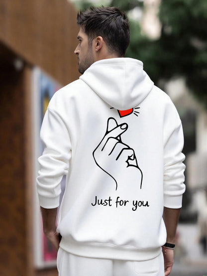 SXV Winter Unisex Street Fashion Couple Heart Print Fleece Hoodie