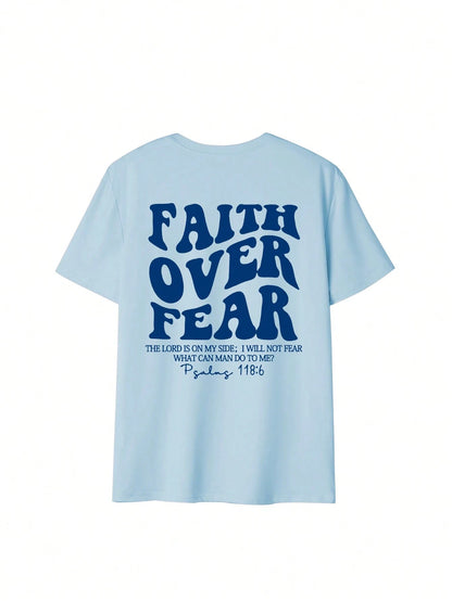 SXV Women's Belief Overcomes Fear Letter Print Casual Round Neck Short Sleeve T-Shirt