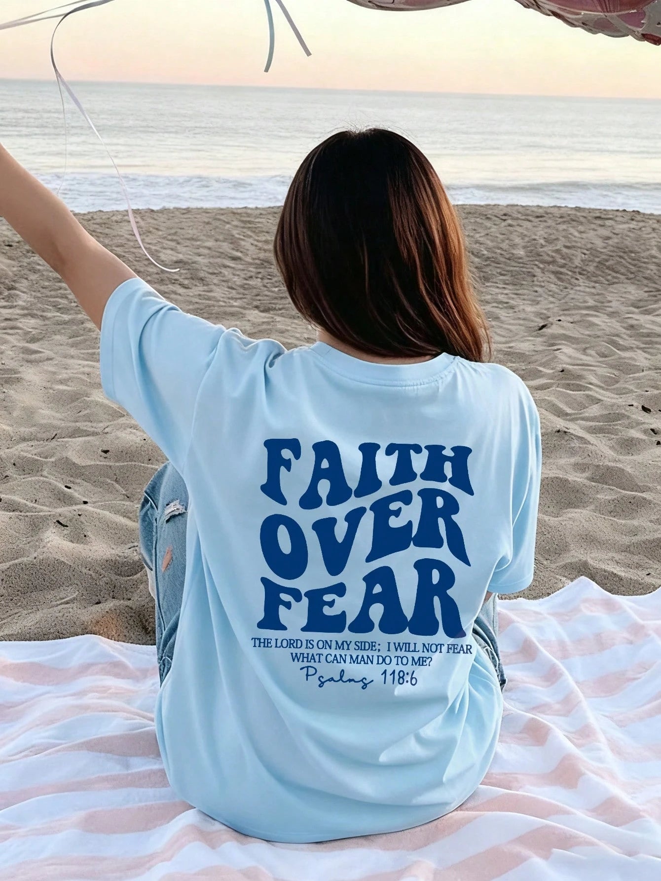 SXV Women's Belief Overcomes Fear Letter Print Casual Round Neck Short Sleeve T-Shirt