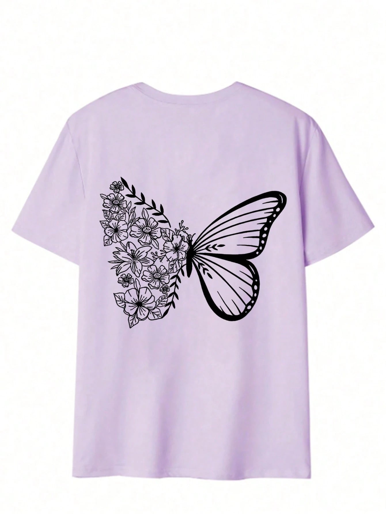 SXV Cute Pattern Butterfly Casual Vacation Style Loose Versatile Round Neck Short Sleeve T-Shirt