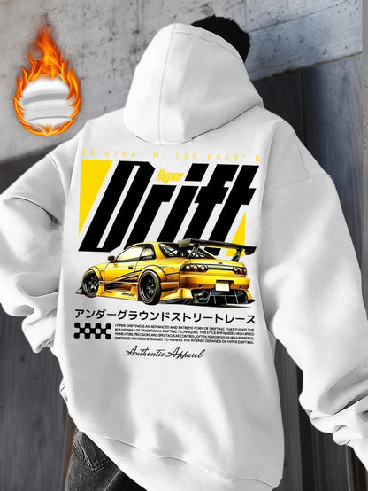 SXV Street Drift Racing Car Print Black Versatile Hooded Sweatshirt
