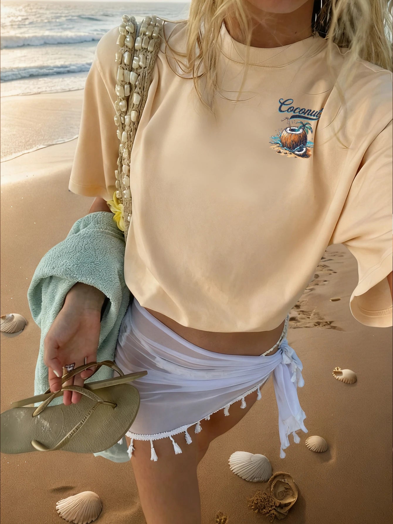 SXV Coconut Print Round Neck Short Sleeve T-Shirt