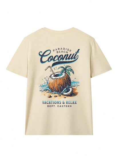SXV Coconut Print Round Neck Short Sleeve T-Shirt
