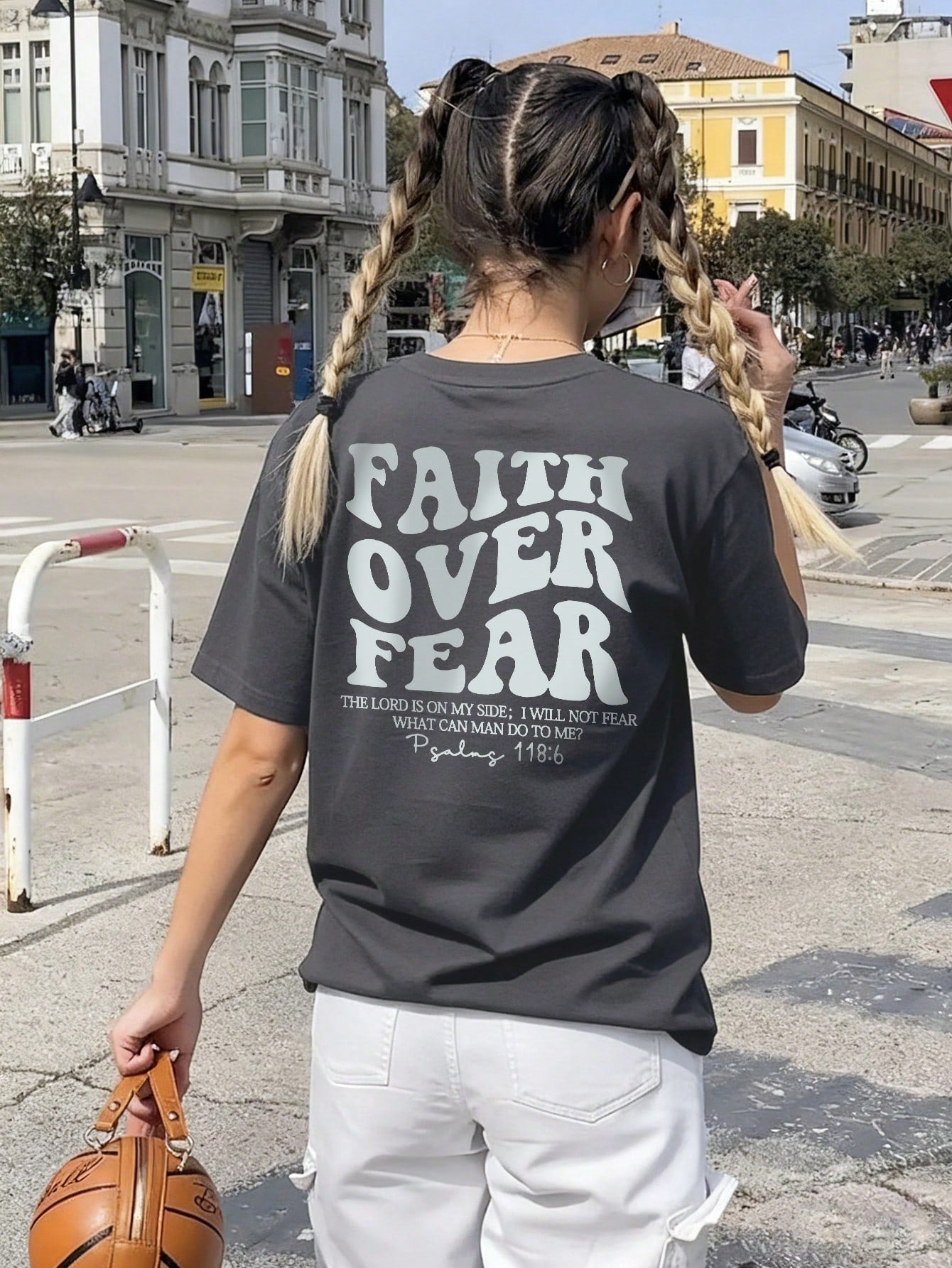 SXV Women's Belief Overcomes Fear Letter Print Casual Round Neck Short Sleeve T-Shirt