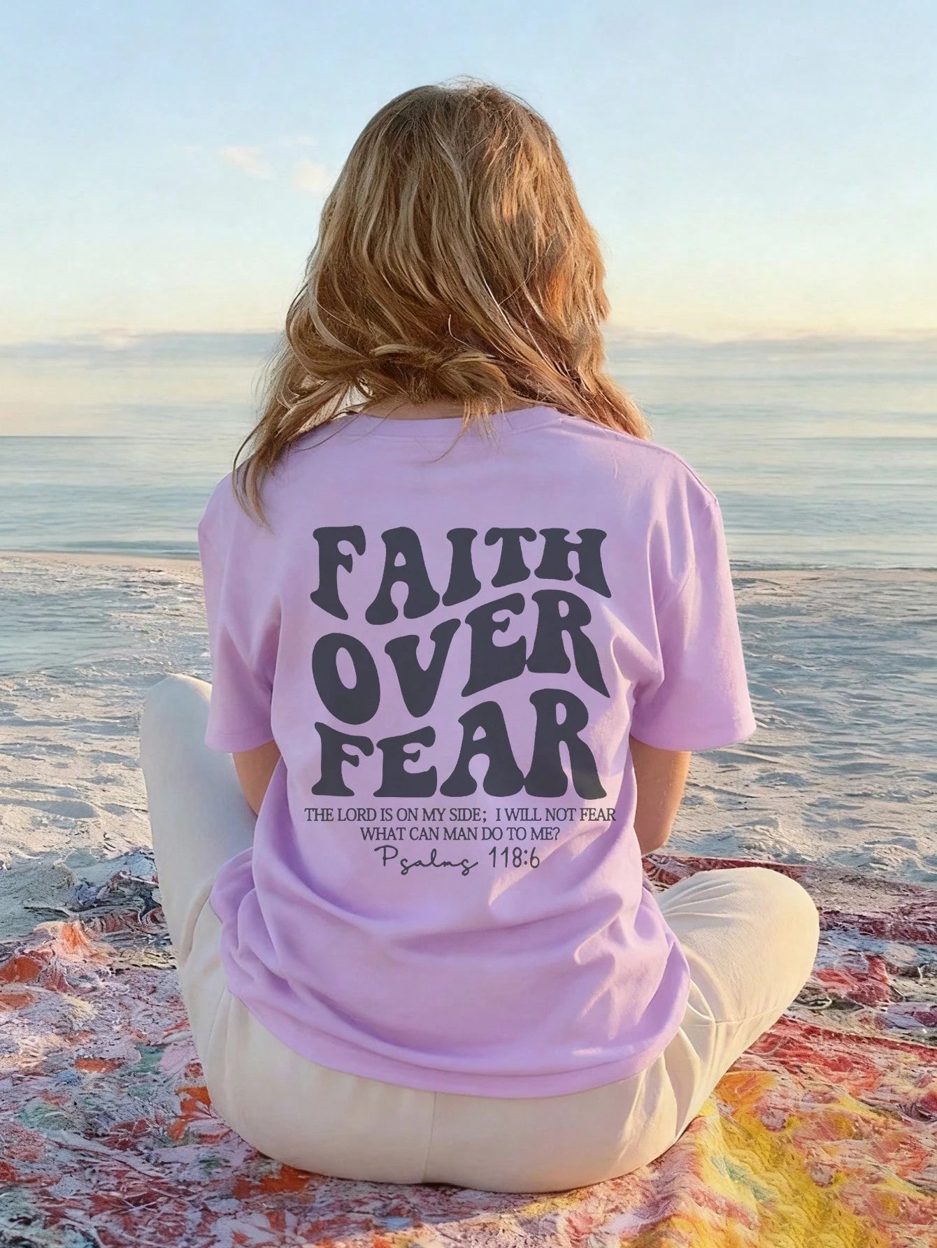 SXV Women's Belief Overcomes Fear Letter Print Casual Round Neck Short Sleeve T-Shirt
